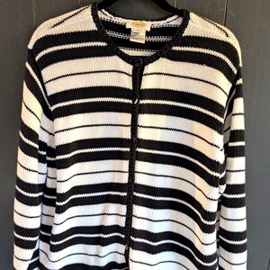 Talbots Women's Black & White Striped Cardigan Sweater Size XL